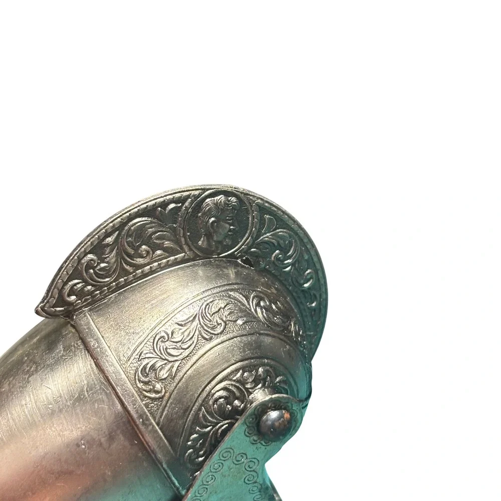 Bottle Pourer Silver Medieval Knight Helmet Movable Visor Embossed Metal Barware
